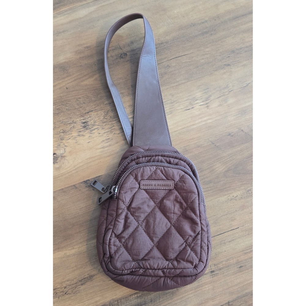 Poppy & Peonies Espresso Quilted Roamer Sling Bag Vegan Leather Crossbody Purse